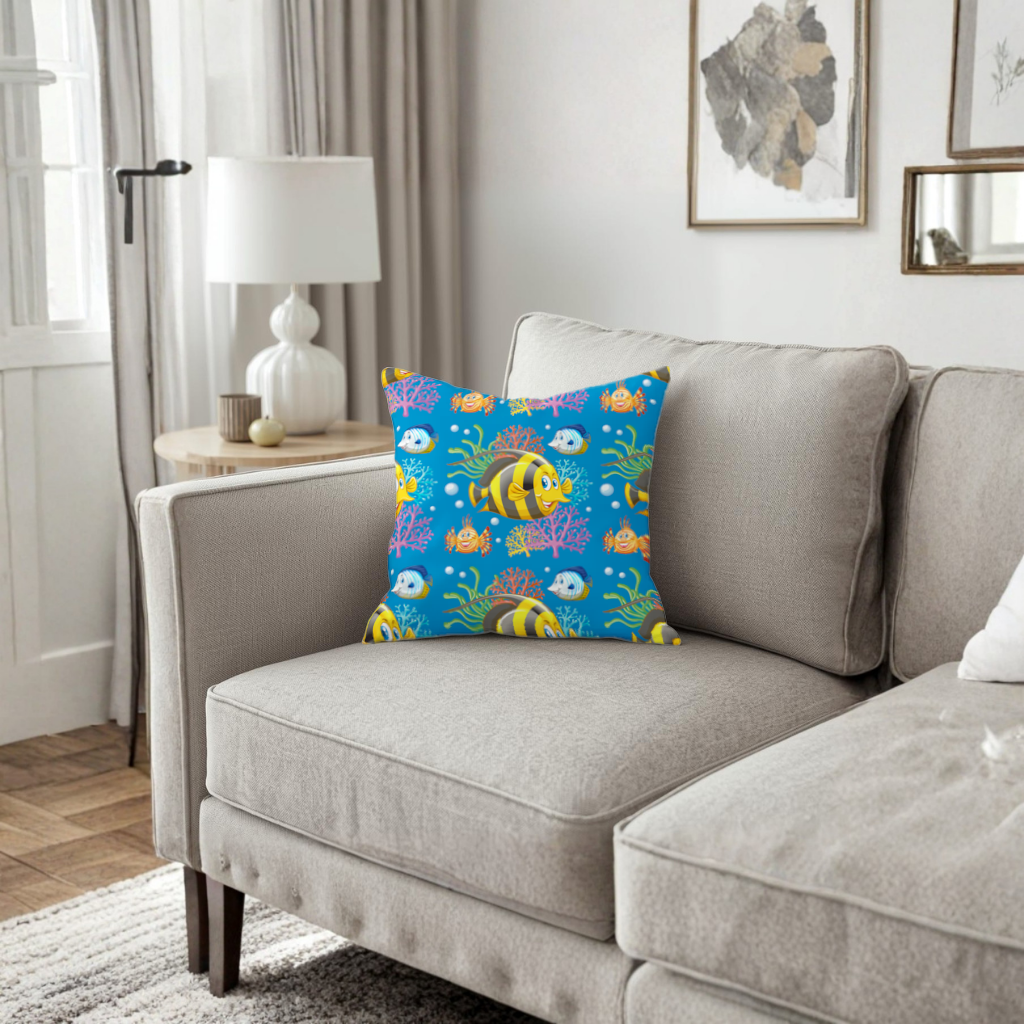 Colorful Tropical Fish and Coral Reef Pattern Decorative pillow cover