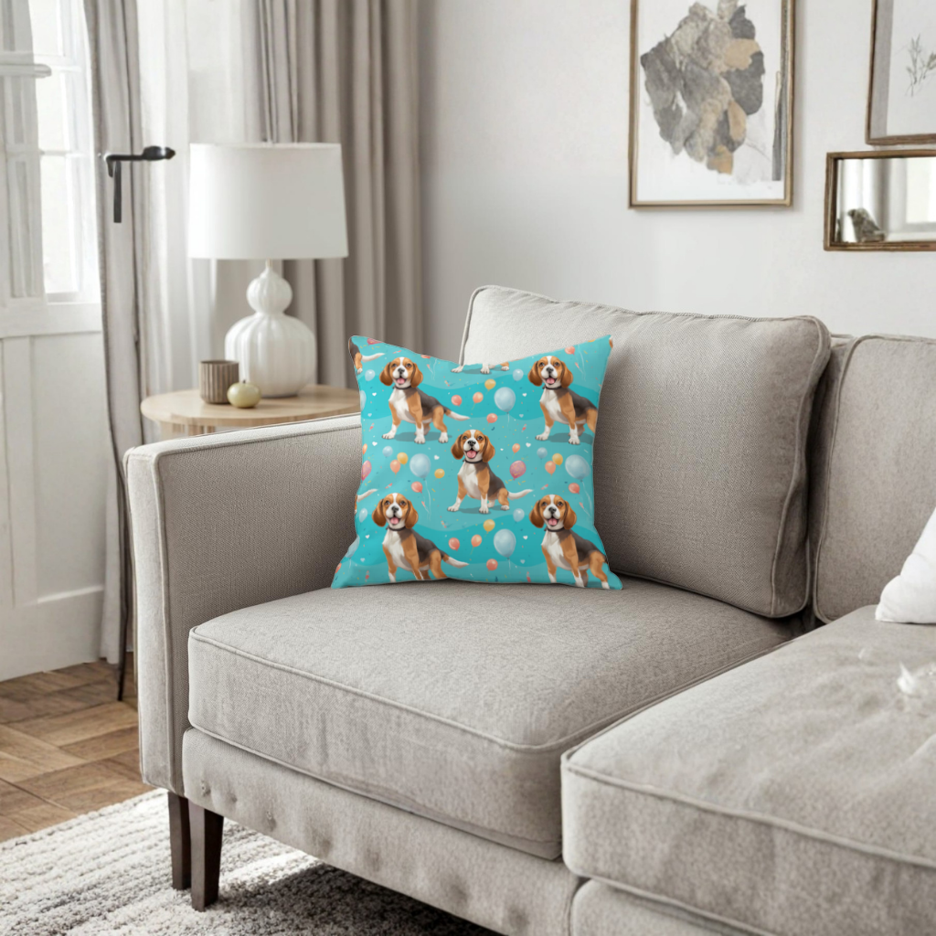 Cute Beagle Dog and Colorful Balloons Seamless Pattern Decorative pillow cover
