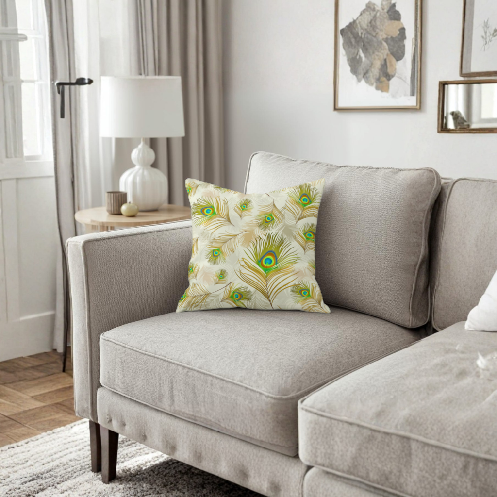 Elegant Peacock Feathers and Exotic Nature Seamless Pattern Decorative pillow cover