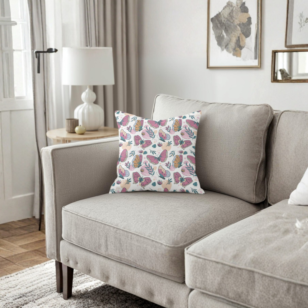 Pastel Butterflies and Botanical Leaves Seamless Pattern Decorative pillow cover