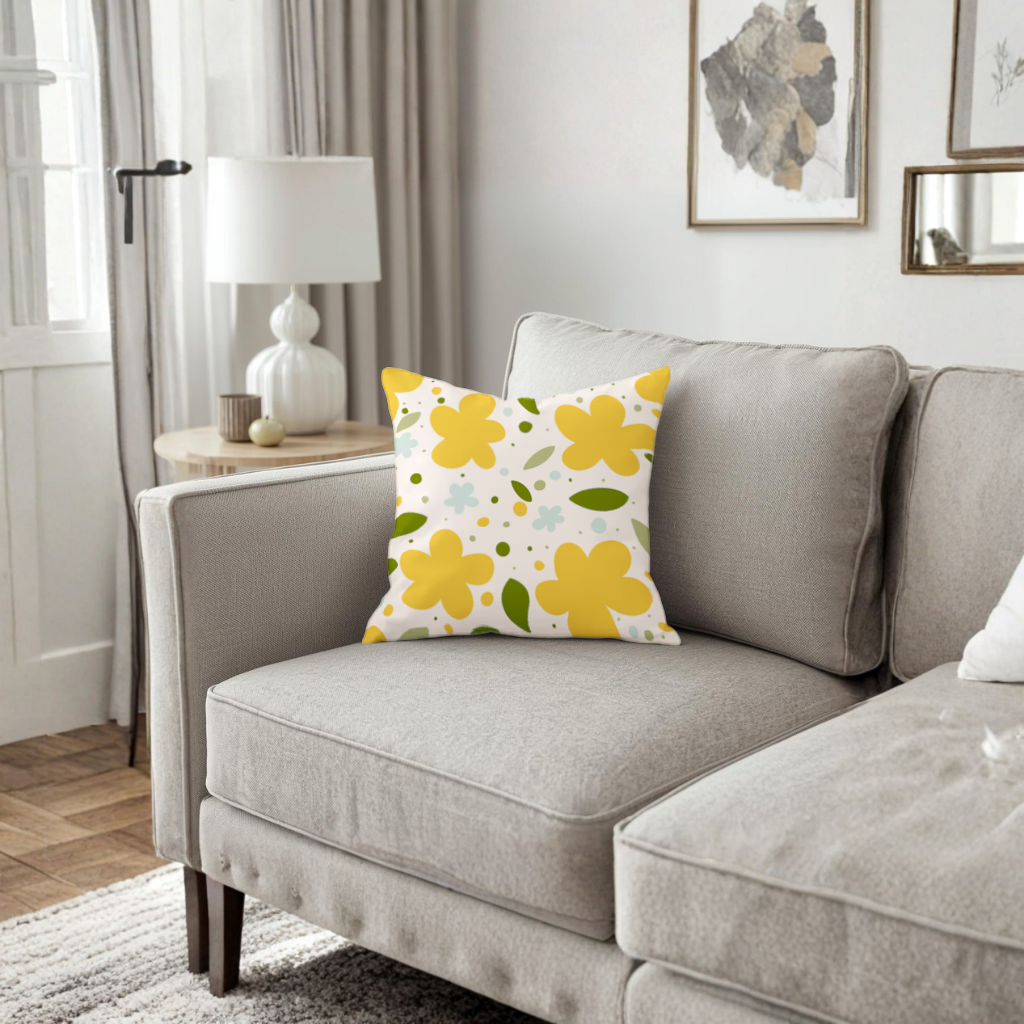 Yellow Floral and Leaf Boho Seamless Pattern Decorative pillow cover