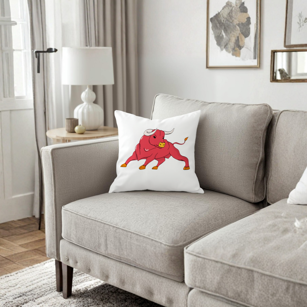 Spanish Red Bull Illustration Inspired by Matador Theme Decorative pillow cover