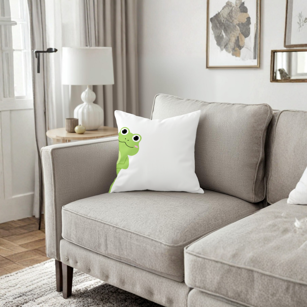 Cute Green Frog Peek-a-Boo Illustration Decorative pillow cover