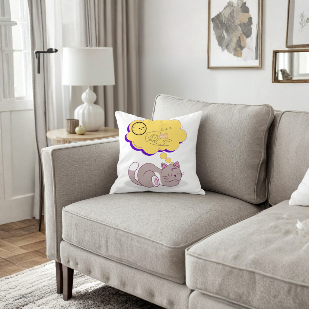 Cat Planning a 4 AM Zoomies Illustration Decorative pillow cover