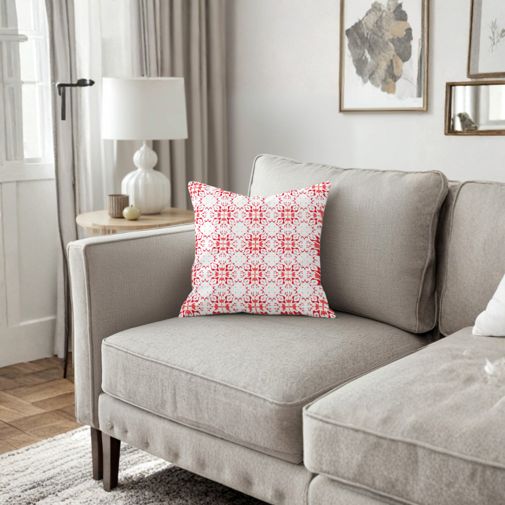 Red and White Traditional Tile Style Pattern Decorative pillow cover