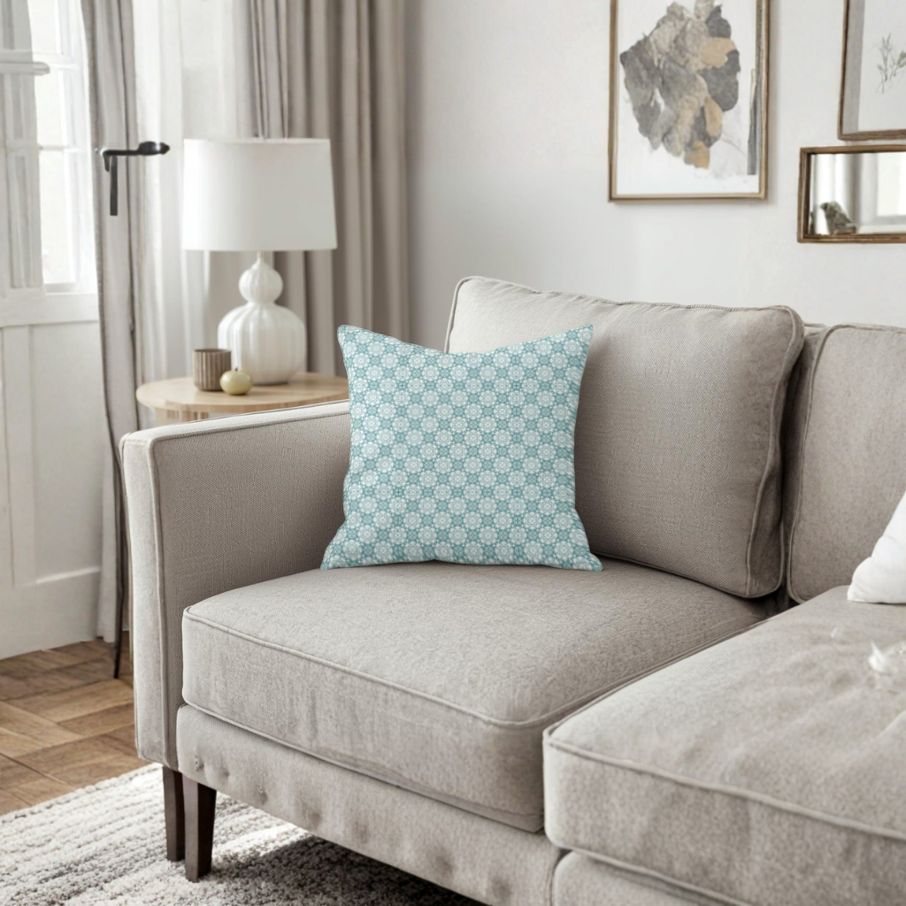 Blue Pixelated Geometric Ornament Pattern Decorative pillow cover