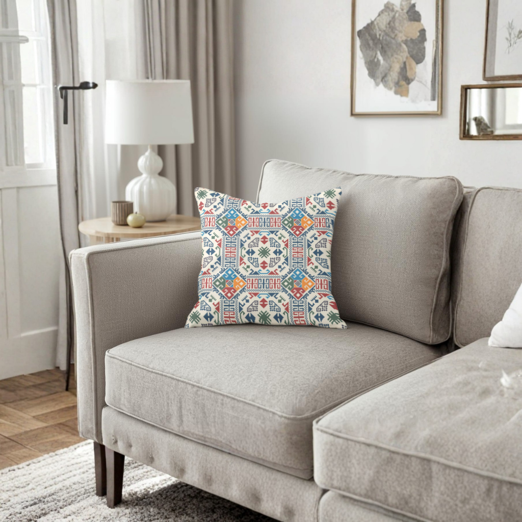 Çok Renkli Etnik Geometrik Motif Dekoratif Kırlent Kılıfı
