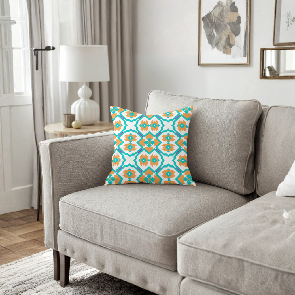 Orange and Turquoise Geometric Pattern Decorative pillow cover