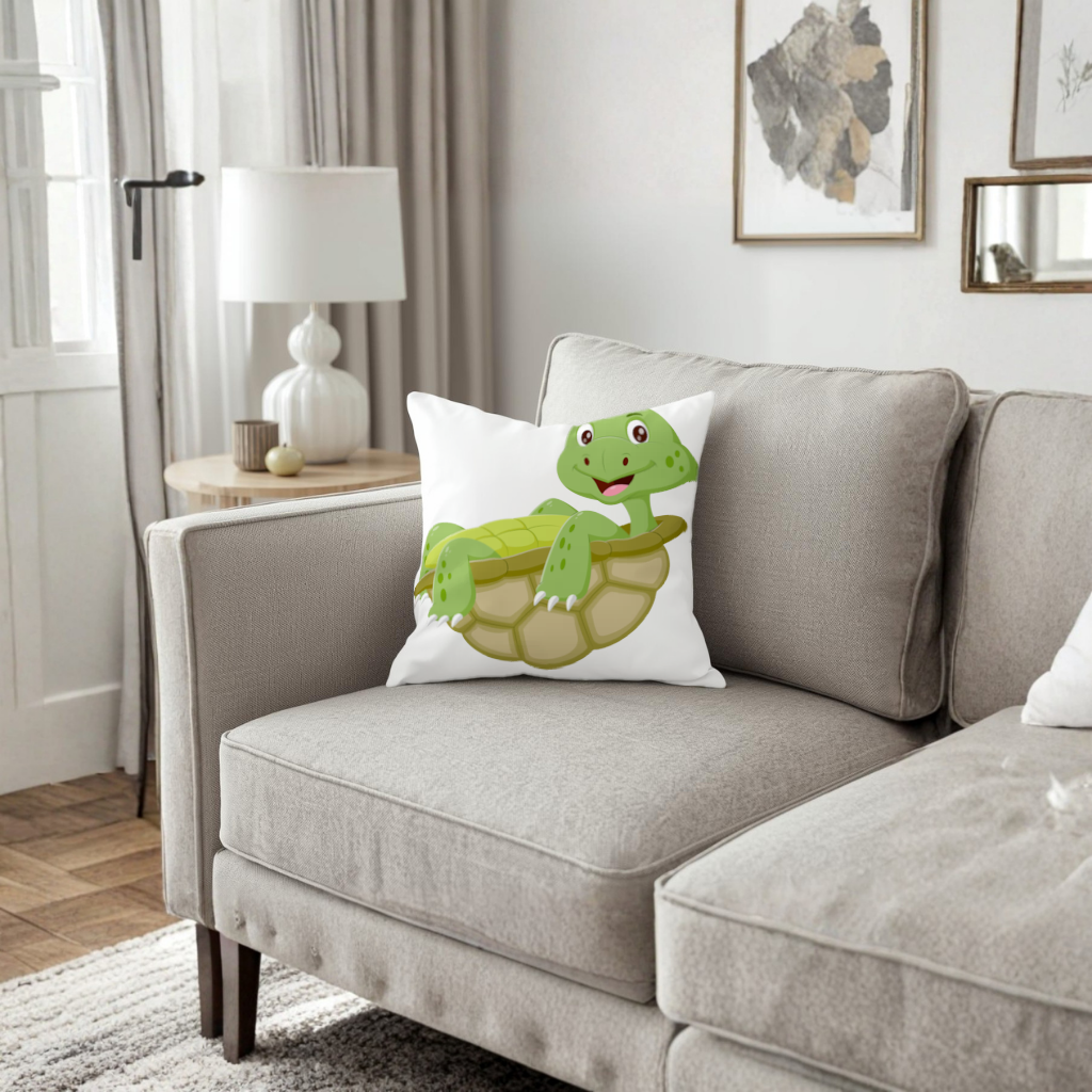 Happy Smiling Green Turtle in Shell Decorative pillow cover