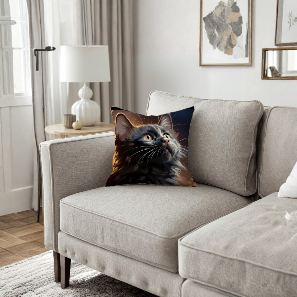 Black Cat Digital Art Decorative pillow cover