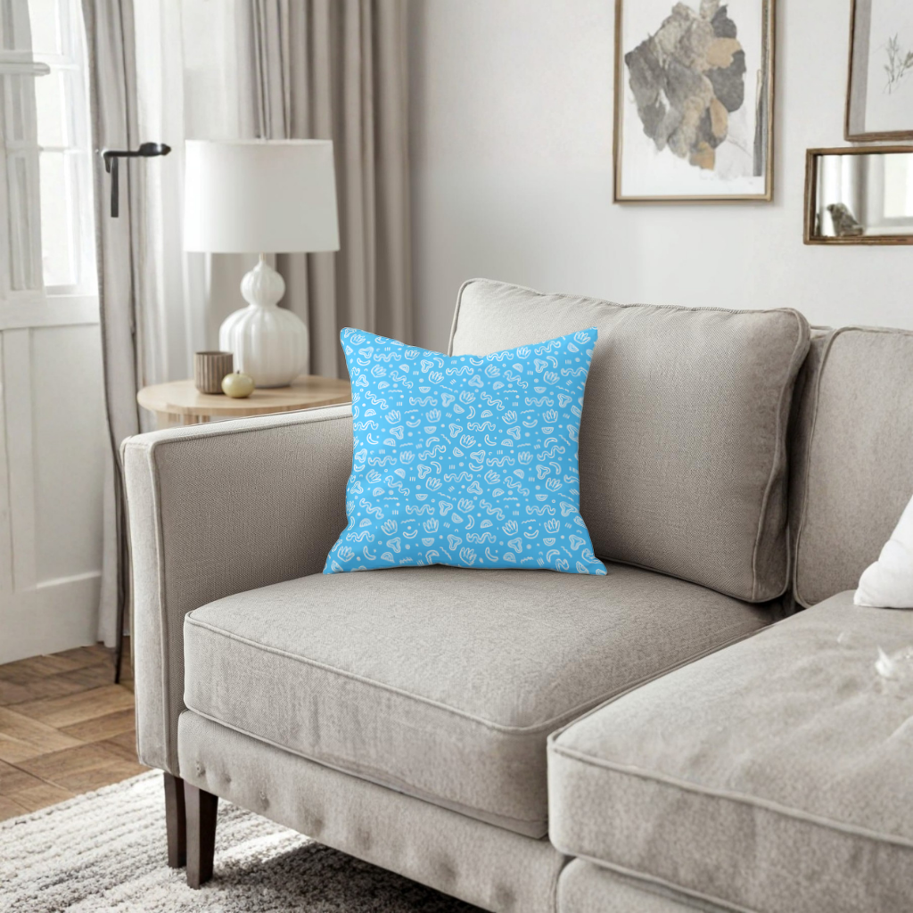 Blue Abstract Doodle Decorative pillow cover