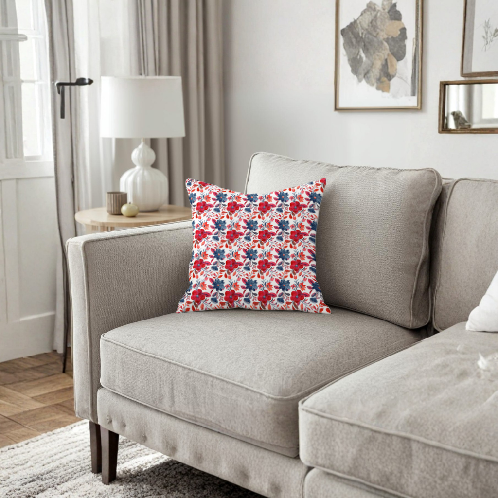 Watercolor Red Navy Floral Decorative pillow cover
