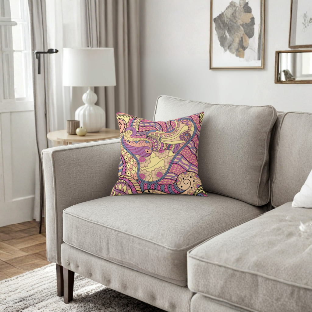Psychedelic Zentangle Floral Decorative pillow cover