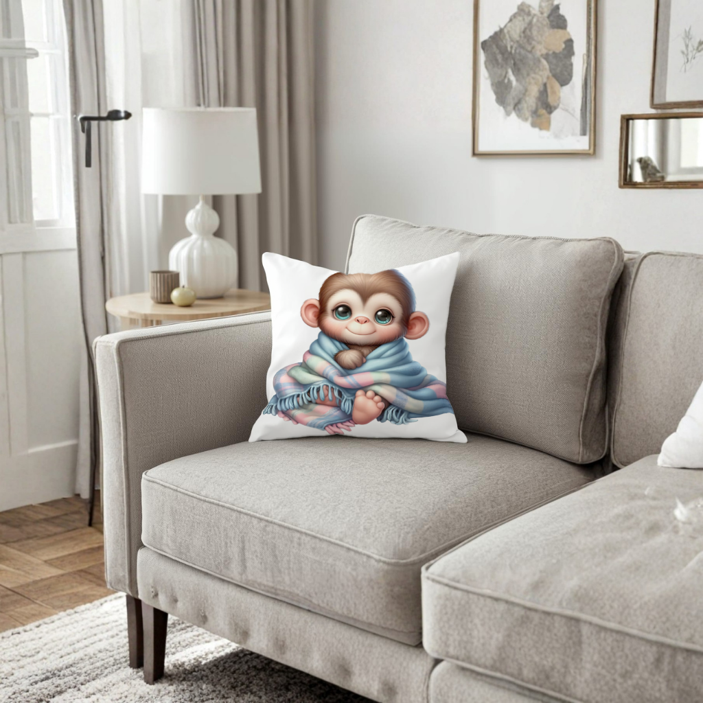 Cute Baby Monkey Wrapped in Blanket Decorative pillow cover