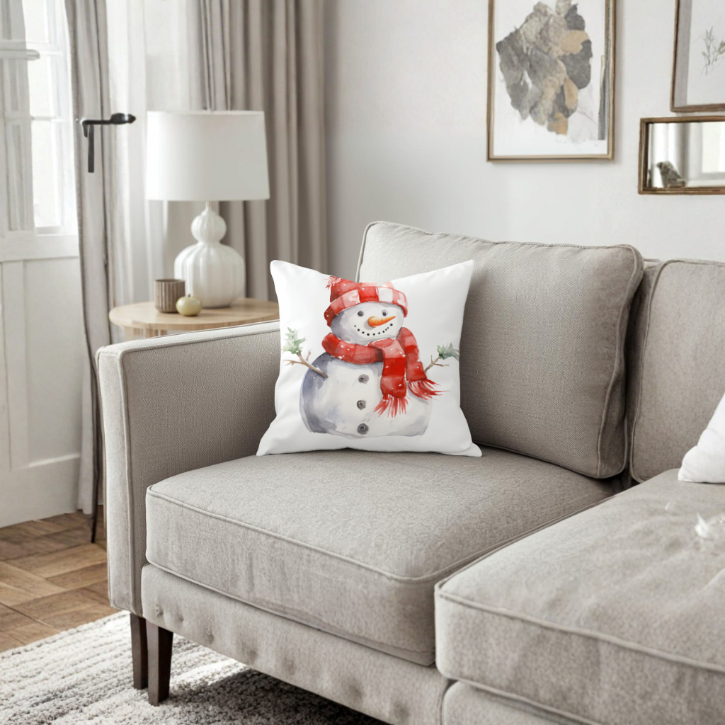 Cozy Red Scarf Snowman Decorative pillow cover