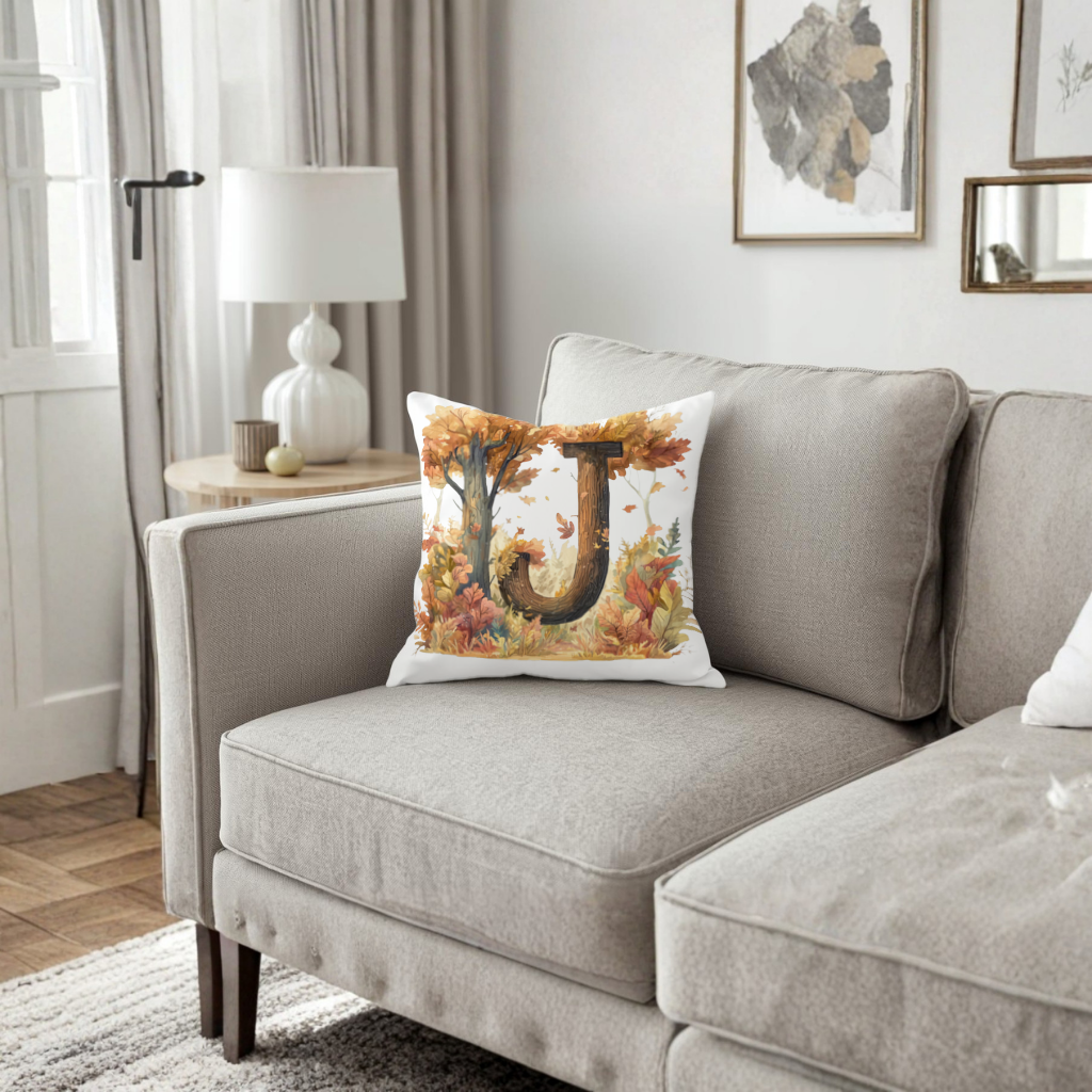 Fall Leaves Wooden Letter J Decorative pillow cover