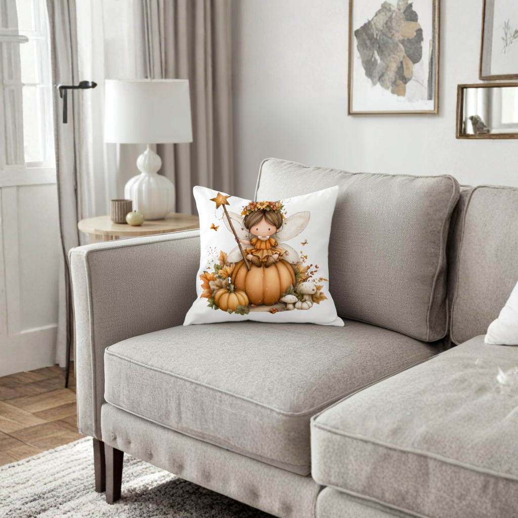 Whimsical Autumn Pumpkin Fairy Decorative pillow cover