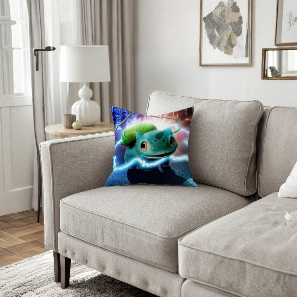 Glowing Neon Creature in Night City Decorative pillow cover