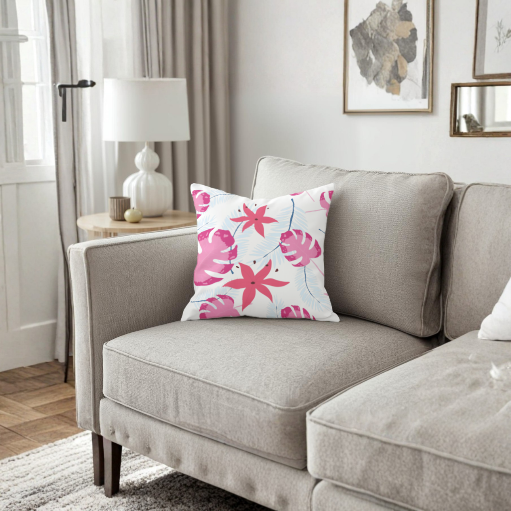 Pink Monstera and Tropical Lily Decorative pillow cover