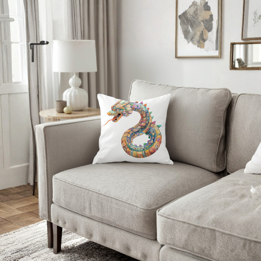Colorful Mosaic Chinese Dragon Decorative pillow cover
