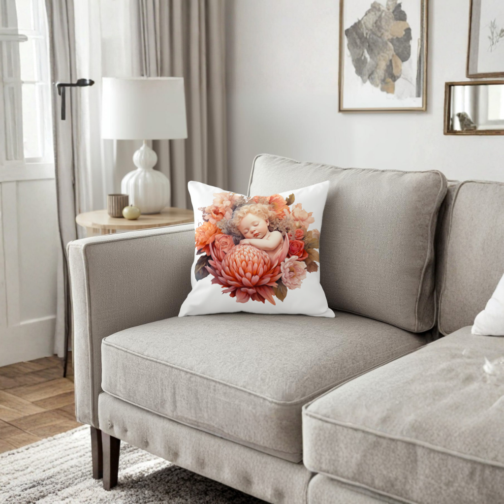 Ethereal Cottagecore Sleeping Baby Decorative pillow cover