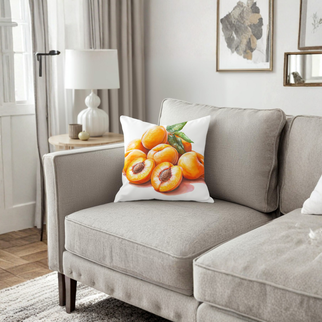Watercolor Apricot and Leaves Decorative pillow cover