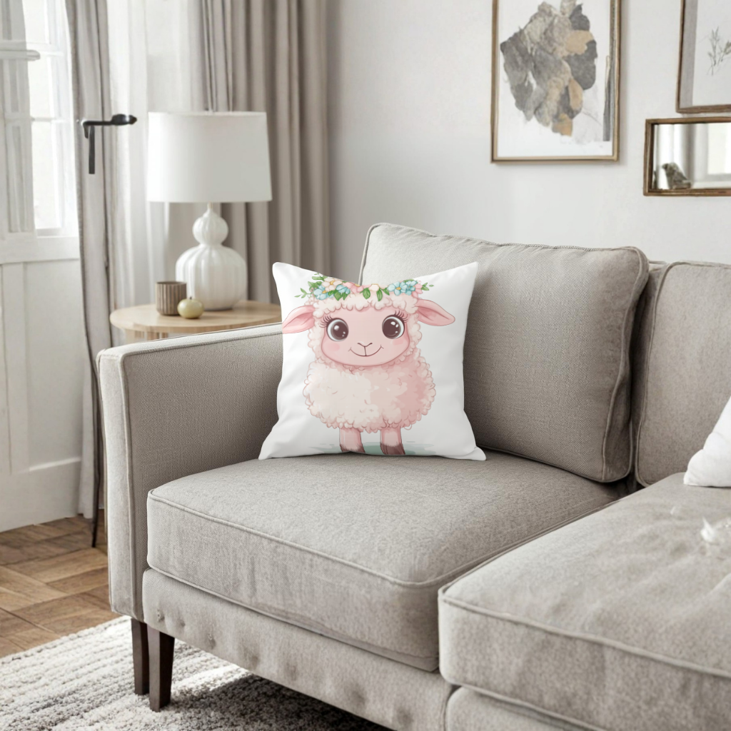 Kawaii Flower Crown Pink Lamb Decorative pillow cover
