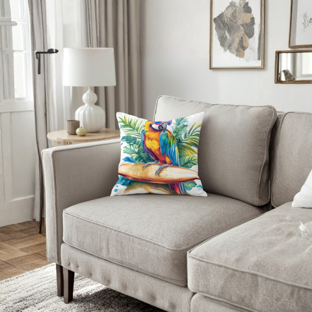 Surfing Parrot with Pink Sunglasses Decorative pillow cover