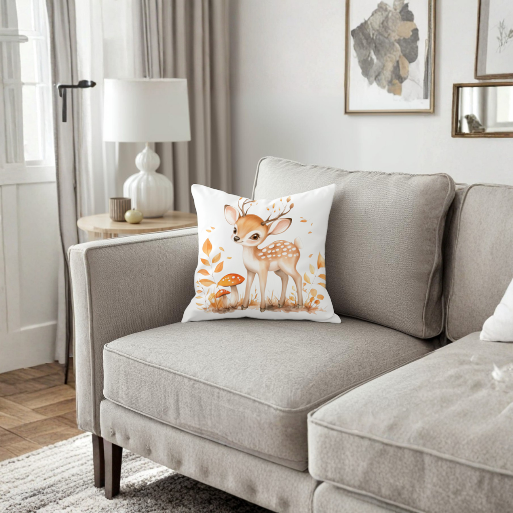 Whimsical Autumn Woodland Fawn Decorative pillow cover