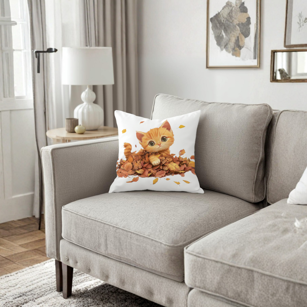 Ginger Kitten in Autumn Leaves Decorative pillow cover