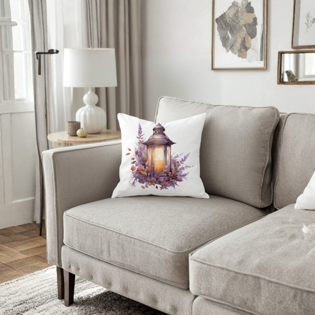 Cottagecore Lavender and Leaves Lantern Decorative pillow cover