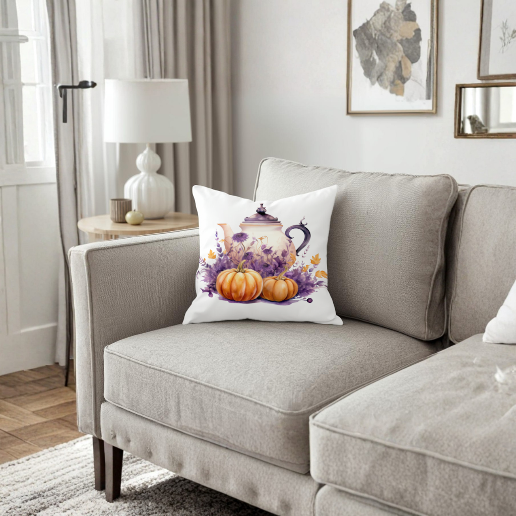Vintage Purple Floral Pumpkin Teapot Decorative pillow cover