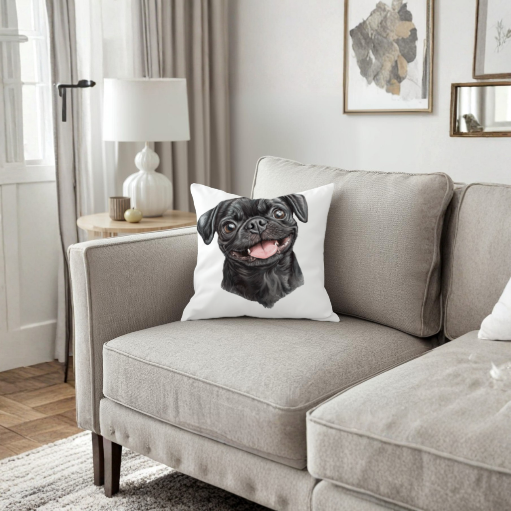 Happy Black Pug Face Decorative pillow cover