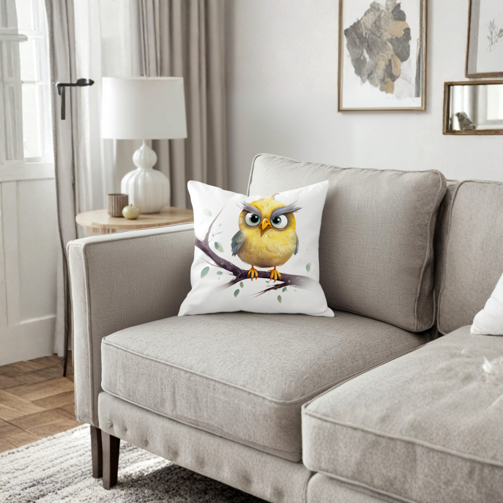 Grumpy Yellow Owl Decorative pillow cover