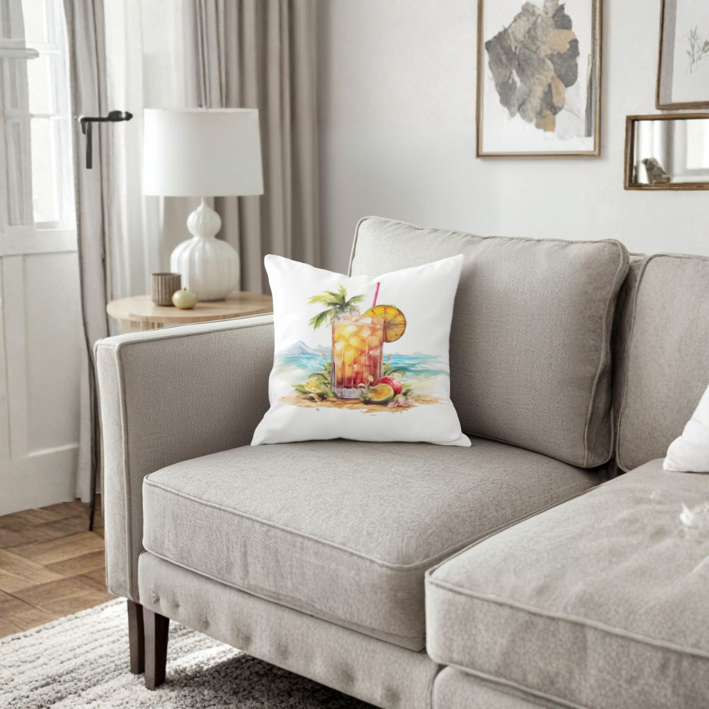 Tropical Island Beach Cocktail with Fruit Decorative pillow cover
