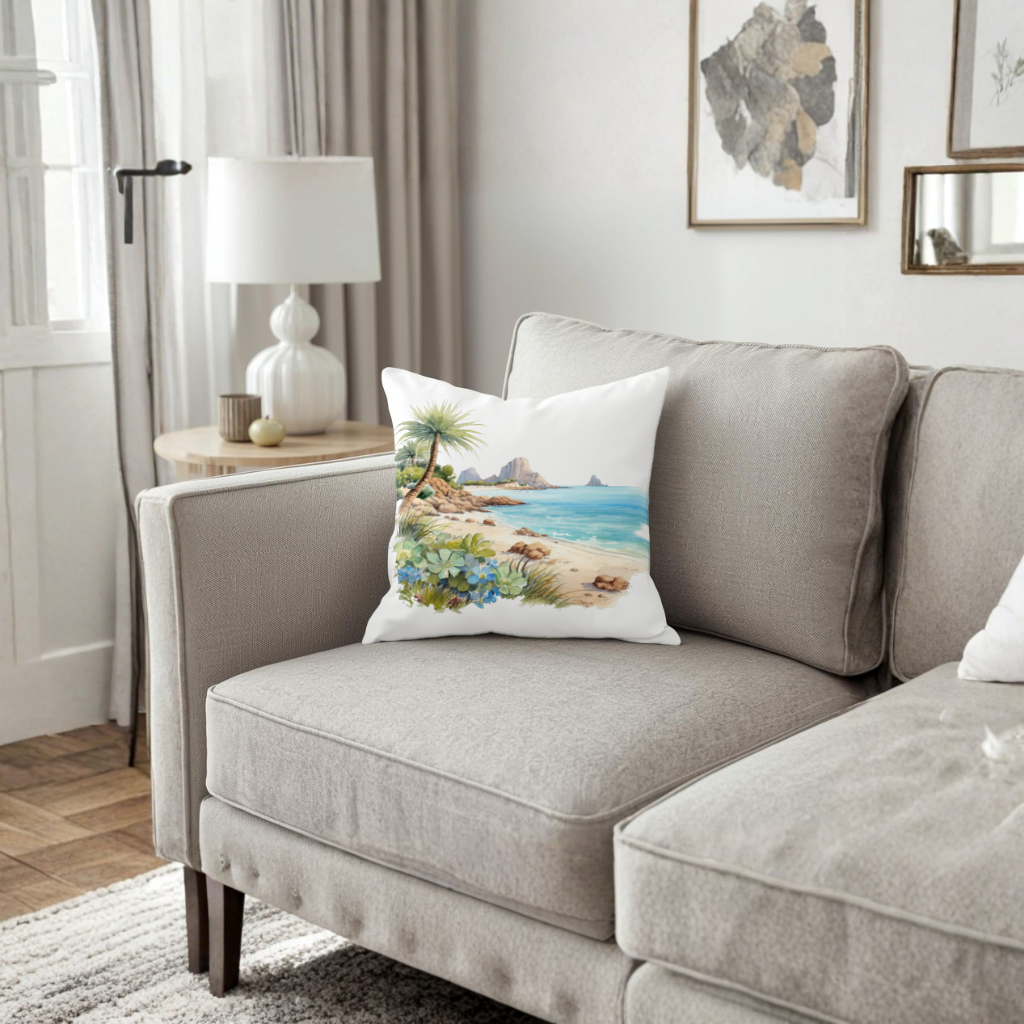 Tropical Palm Tree and Turquoise Sea Decorative pillow cover