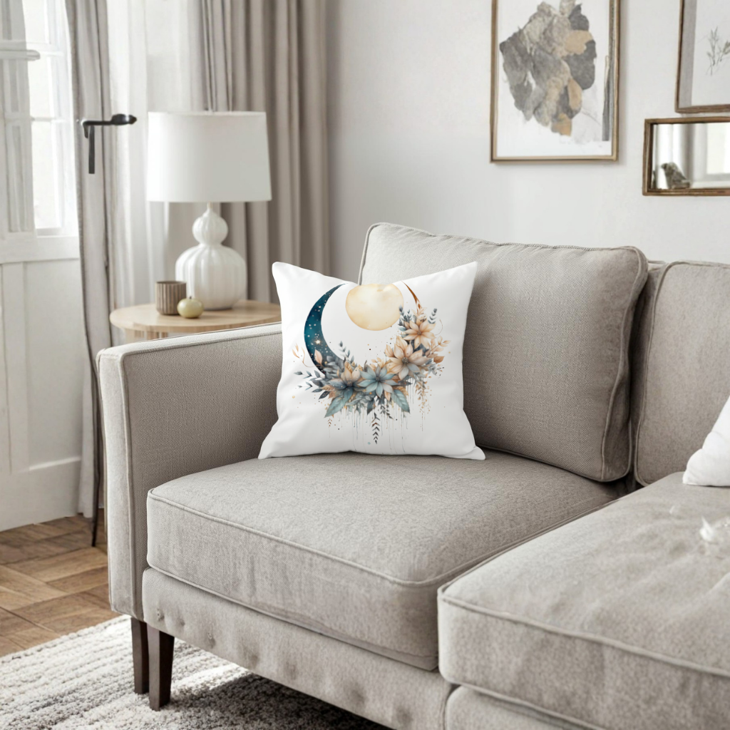 Celestial Boho Moon Floral Decorative pillow cover