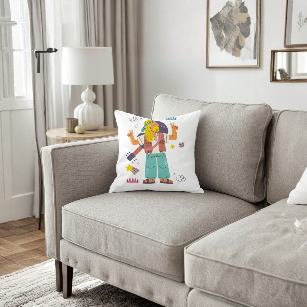 Retro Hippie Character Decorative pillow cover