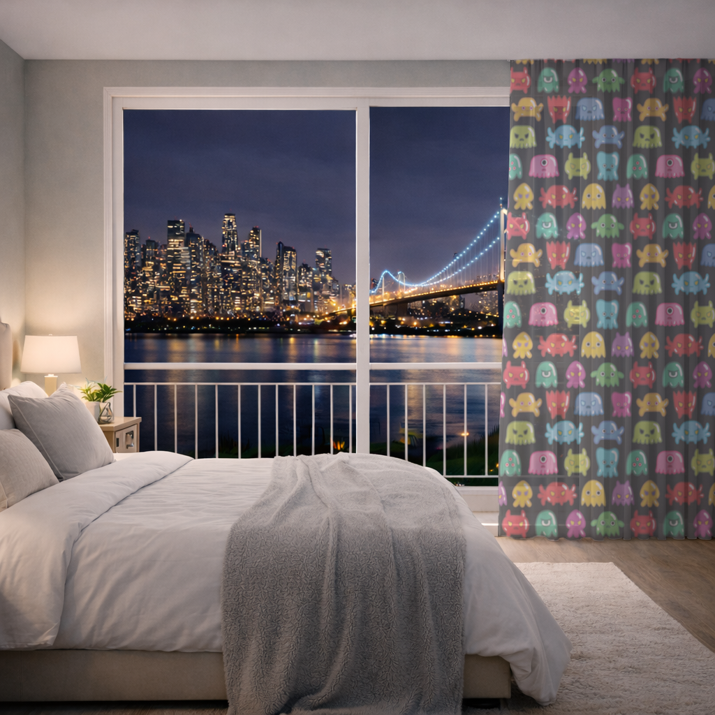 Cute Colorful Monsters Seamless Pattern Sheer Curtain