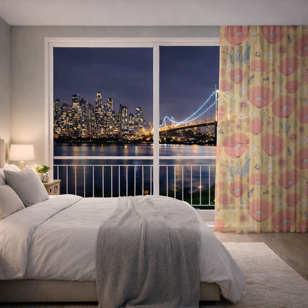 Floral Insect Pattern Colorful Design Sheer Curtain