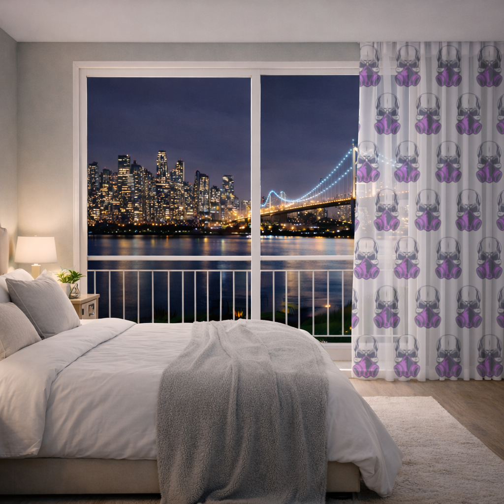 Skull with Gas Mask Illustration Modern and Edgy Design Sheer Curtain