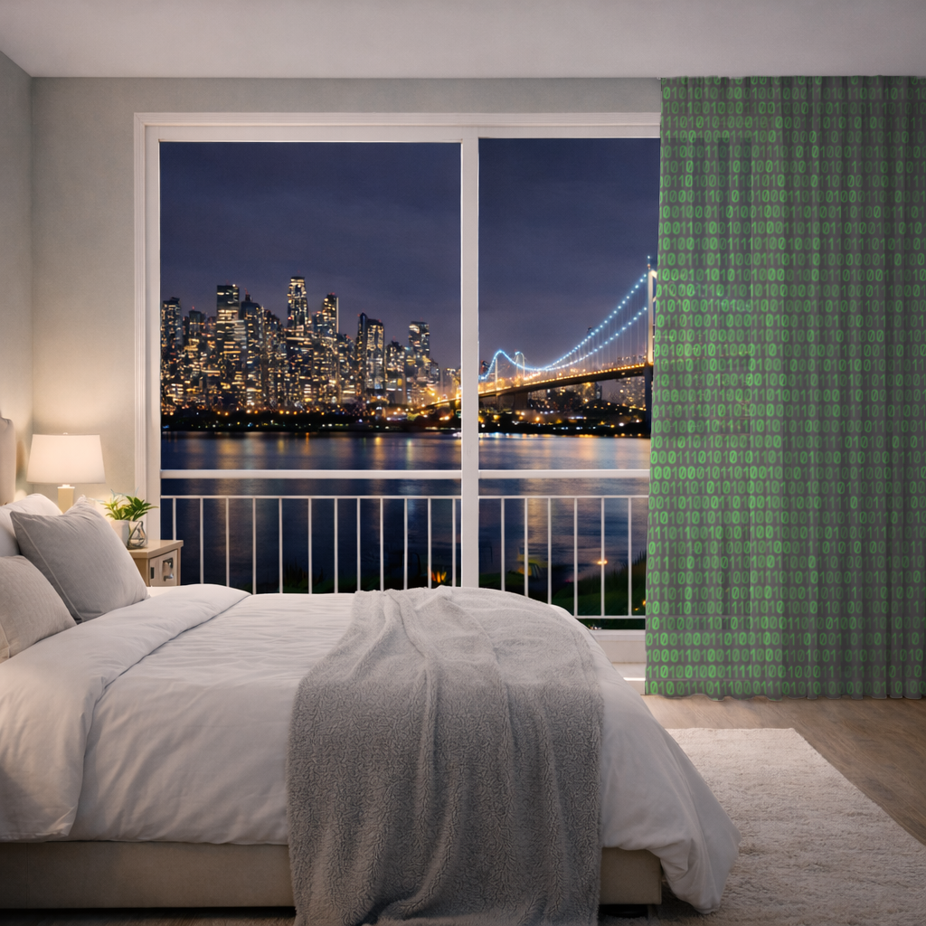 Matrix Style Digital Binary Code Background Sheer Curtain