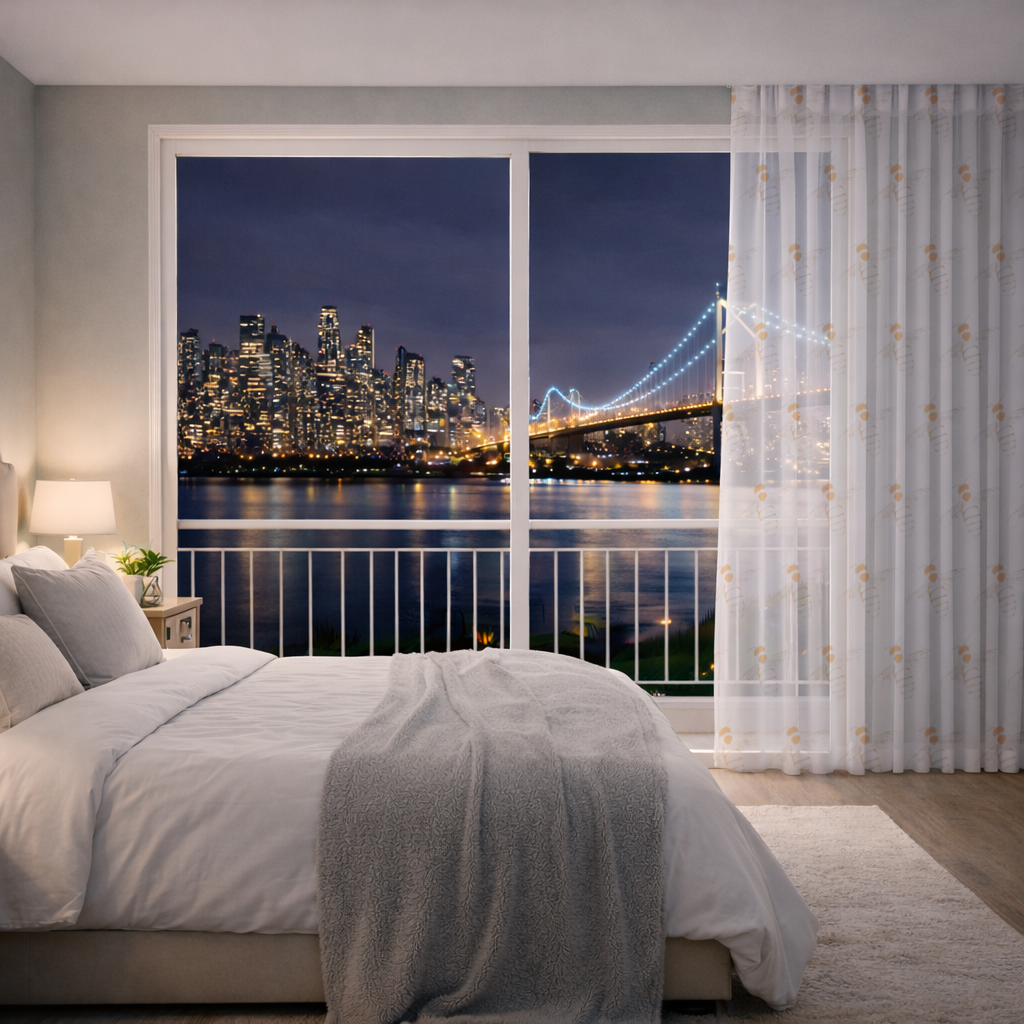 Minimal Orange Bee Illustration Sheer Curtain