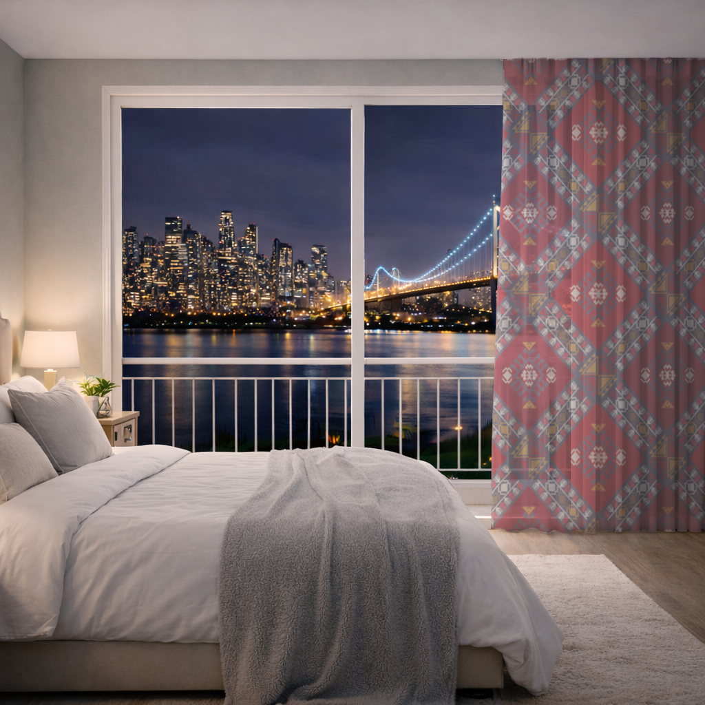 Traditional Kilim Pattern Motif Sheer Curtain