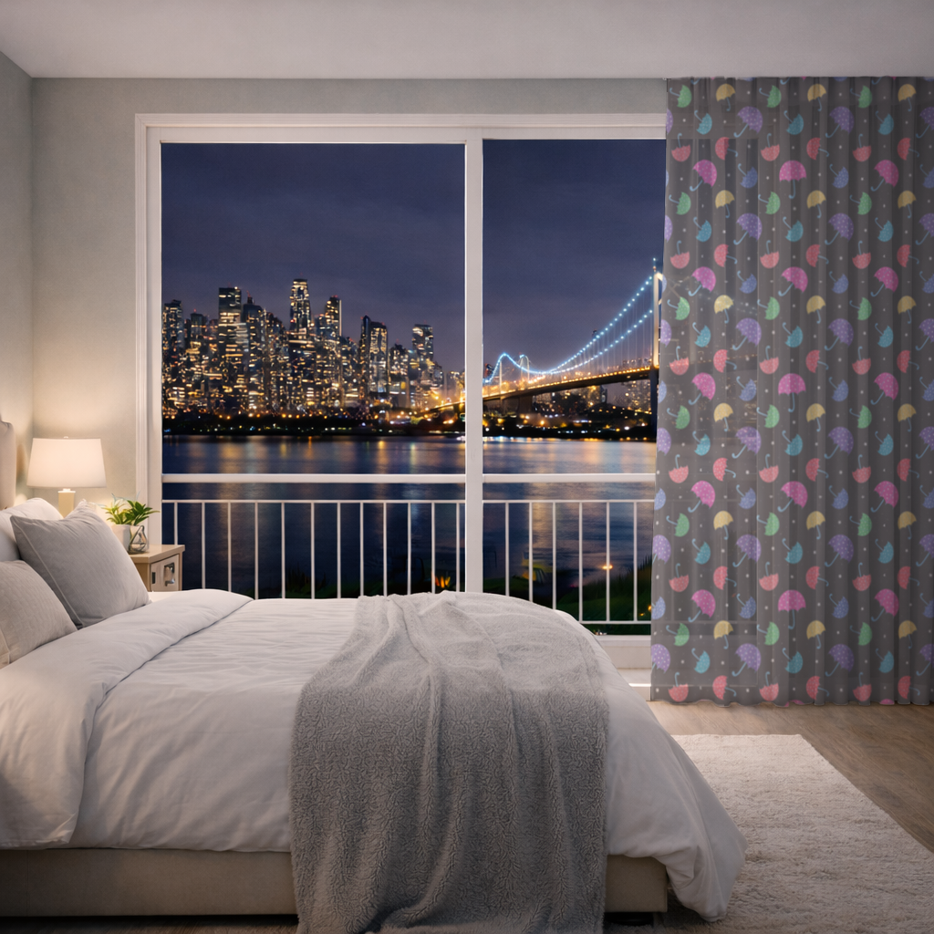 Colorful Heart Umbrellas Pattern Sheer Curtain