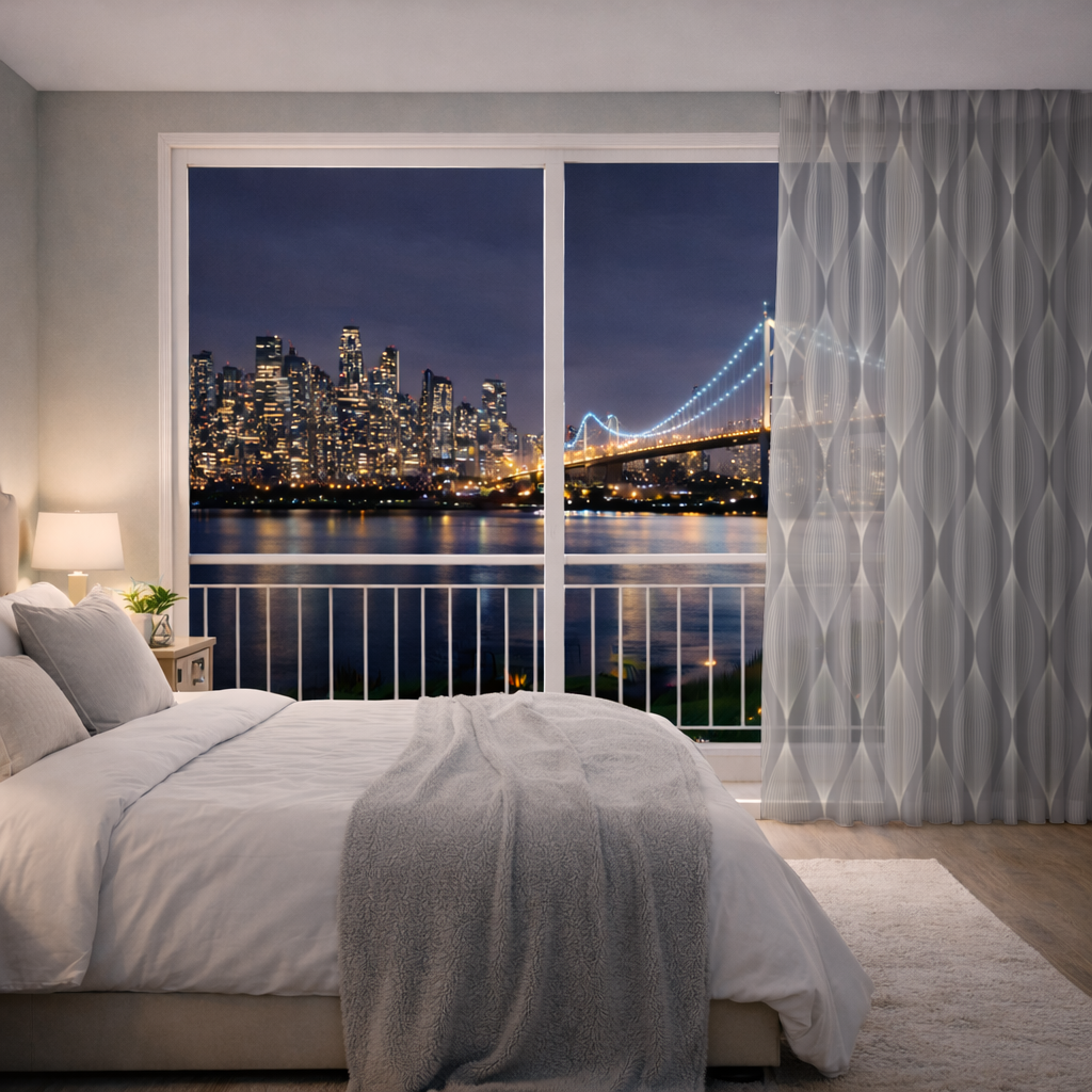 Art Deco Stilinde Geometrik Dalgalı Desen Tül Perde