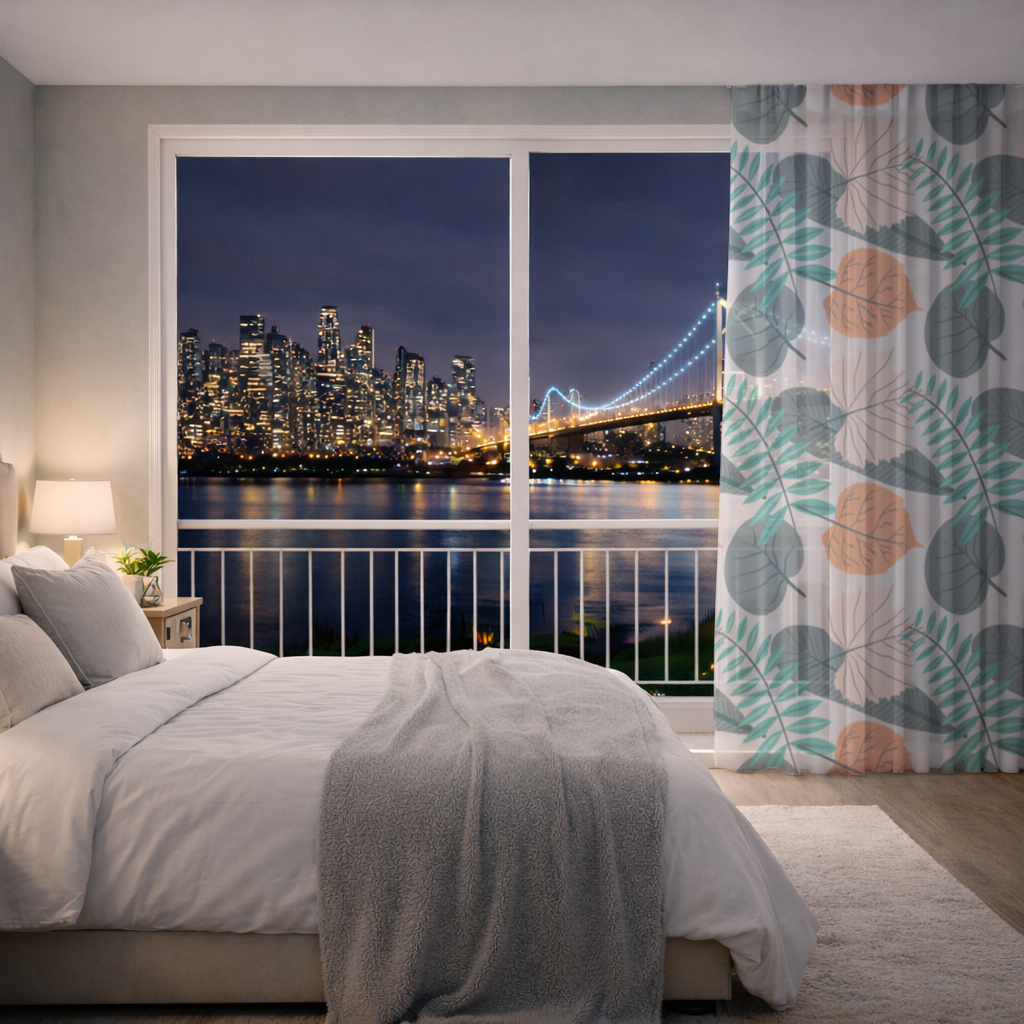 Modern Tropical Leaves Sheer Curtain