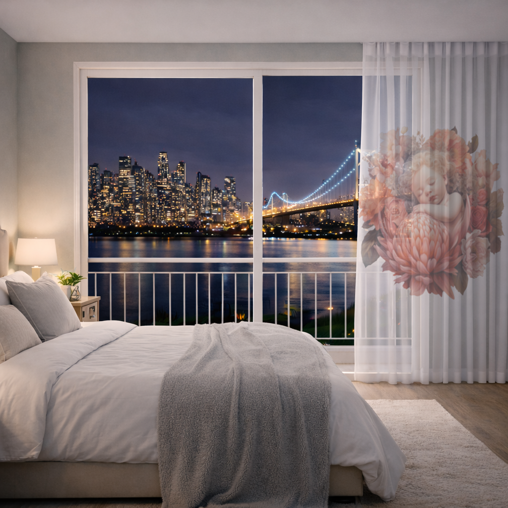 Ethereal Cottagecore Sleeping Baby Sheer Curtain