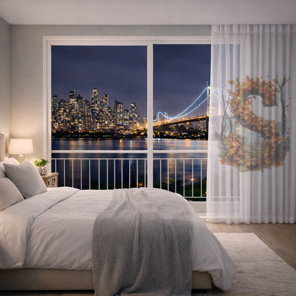 Autumn Maple Leaf Letter S Sheer Curtain