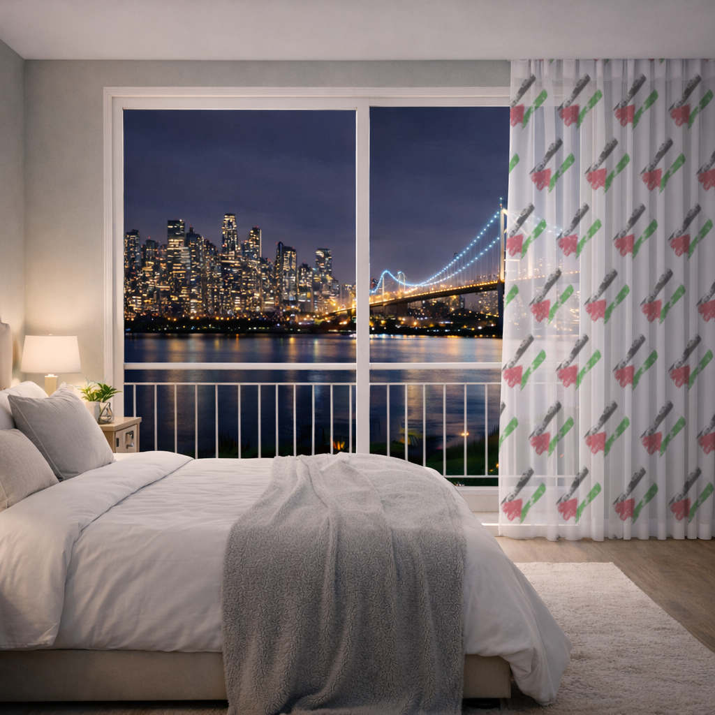 Palestine Resistance Flag Brush Stroke Sheer Curtain